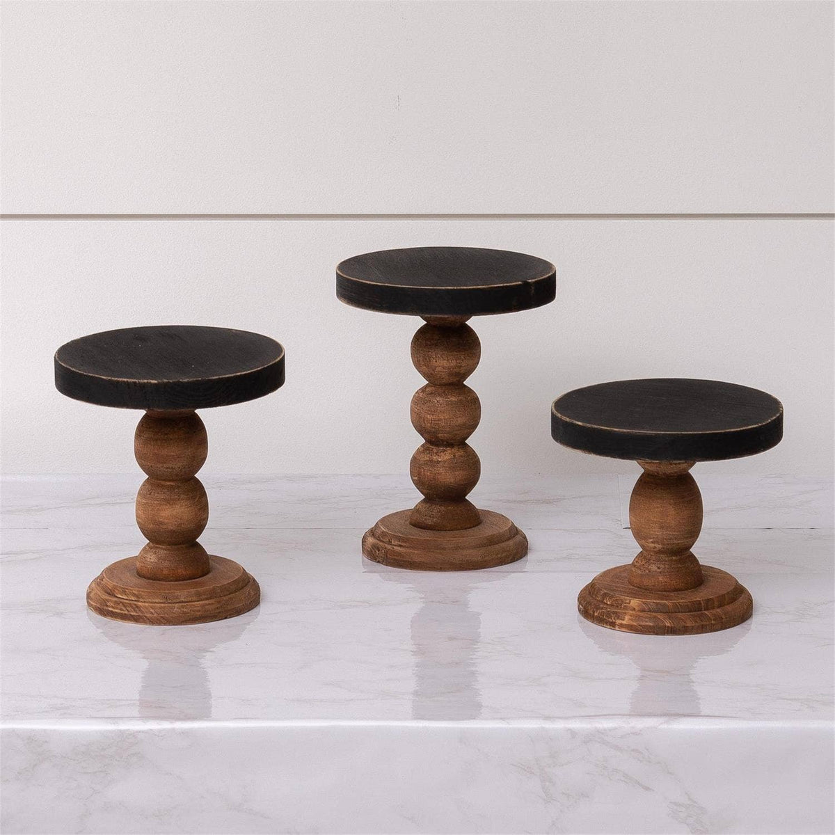 Mini Risers - Black Top Wood Base (Set Of 03)
