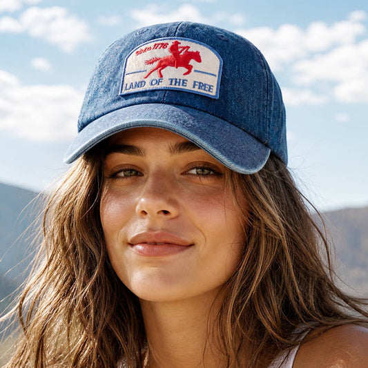 **Pre-Order**  Land Of The Free Embroidered Patch Denim Baseball Cap