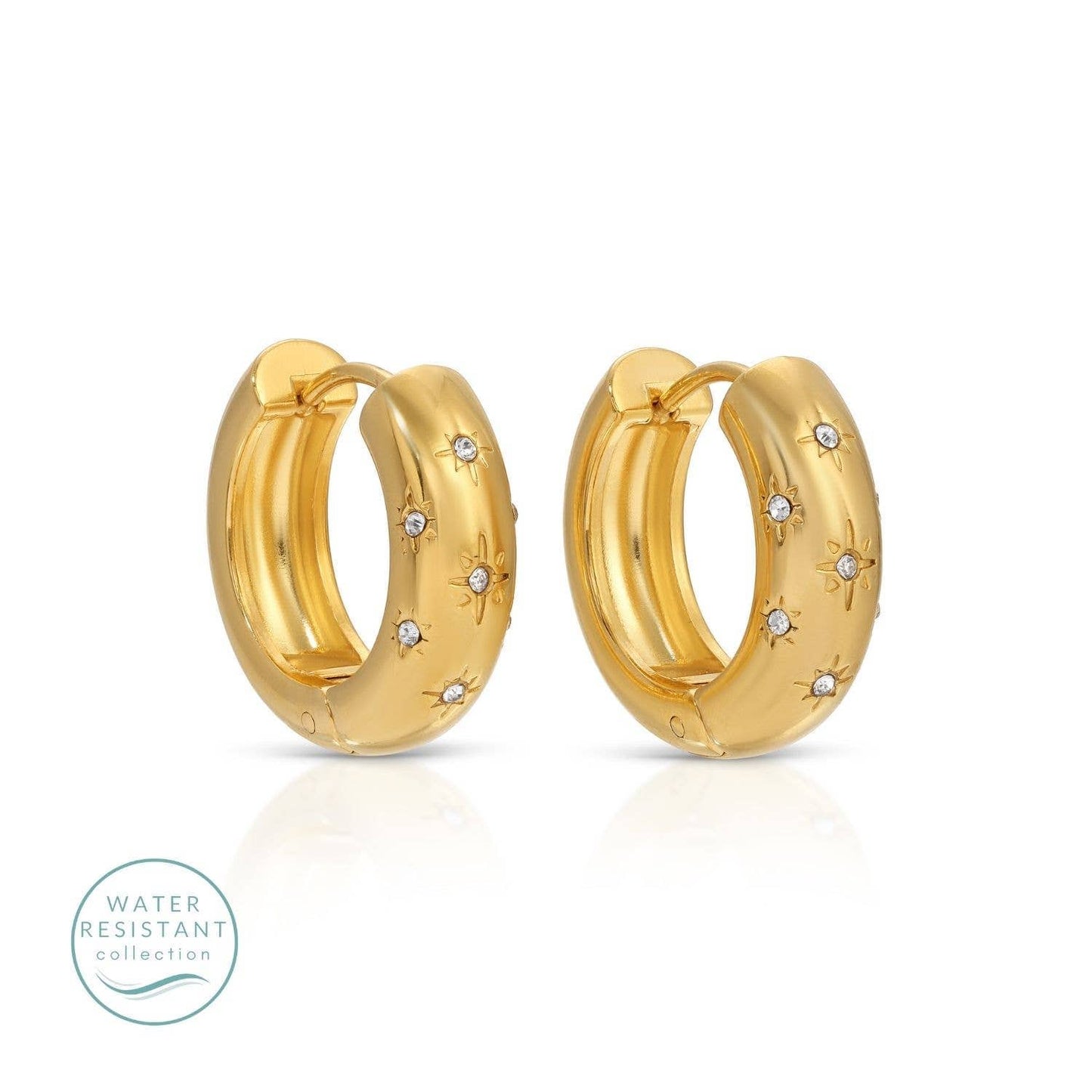 CZ Burst Water Resistant Huggie Earrings