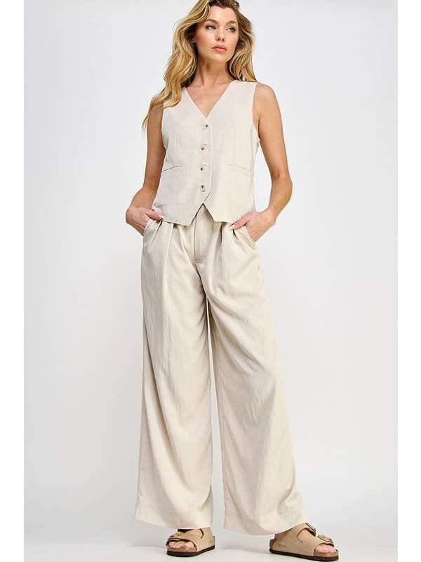 Full length pleated pants beige