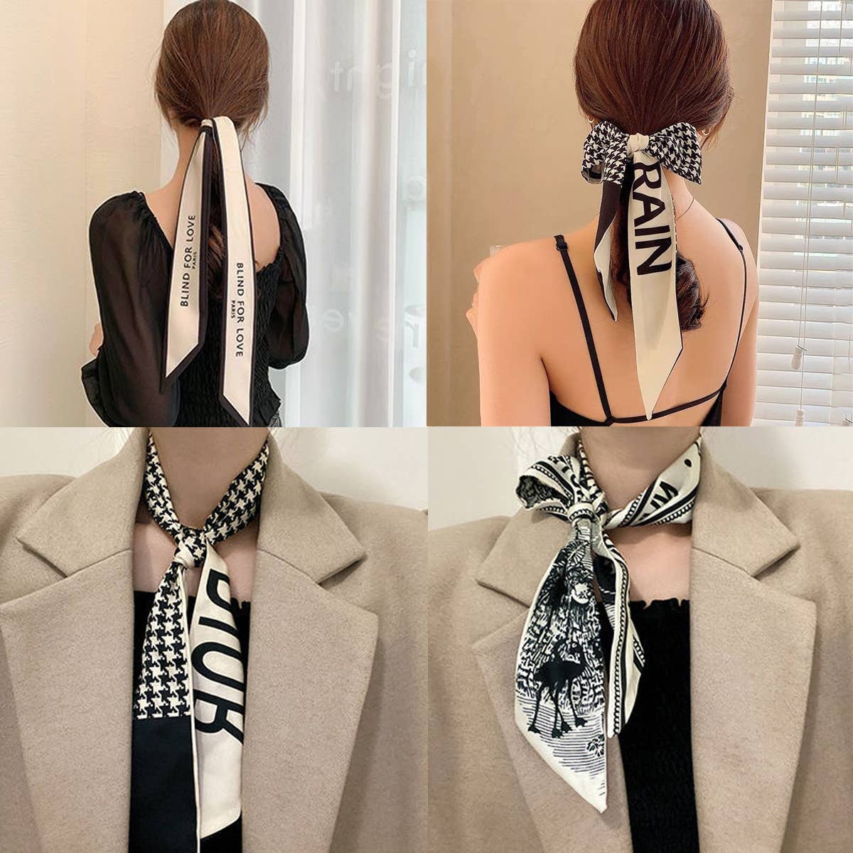 Floral Letter Print Scarf – Headband & Bag Strap_CWASC0061