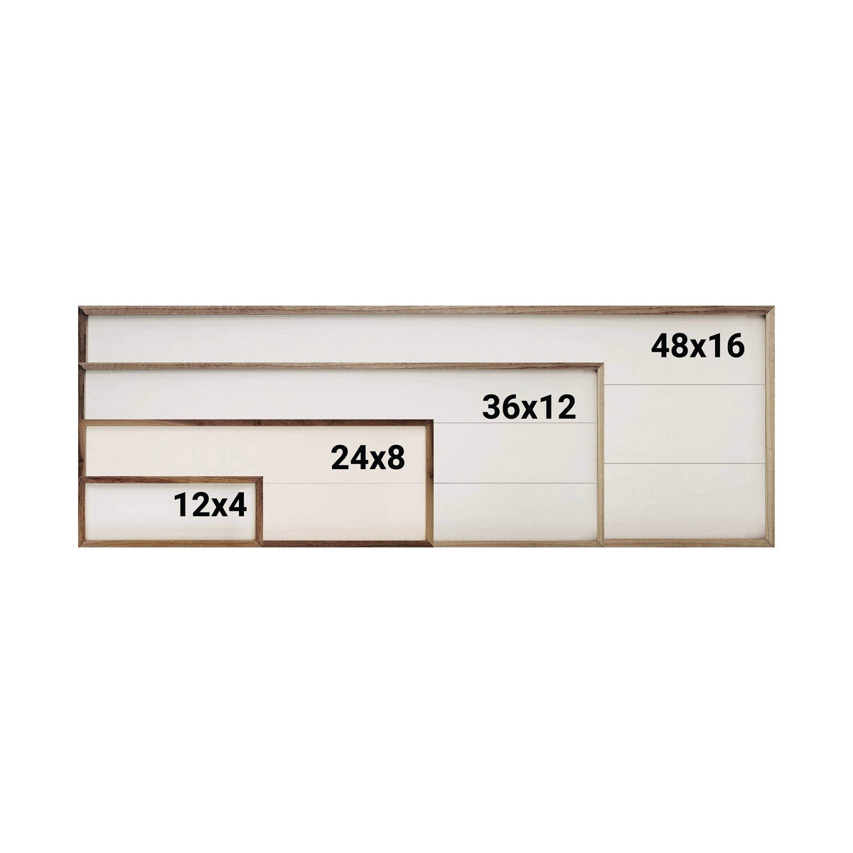Cranberry Sleigh Ride wood sign size comparison: 12x4, 24x8, 36x12, 48x16 inches