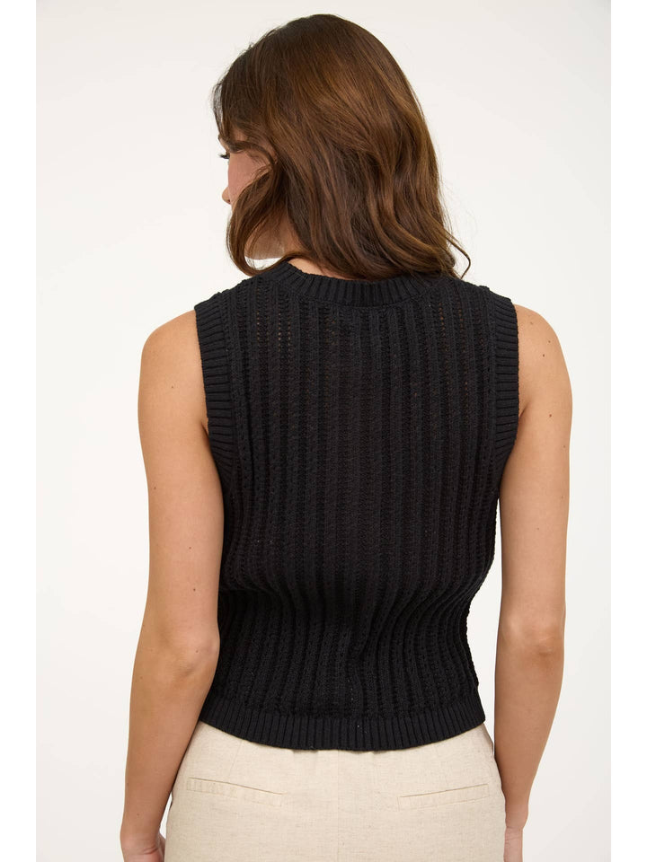 Crew neck button down sleveless knit cardigan