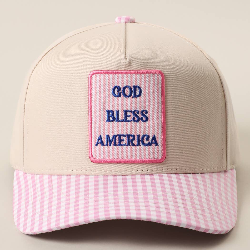 **Pre-Order**  GOD BLESS AMERICA Embroidered Patch Gingham Trucker Hat