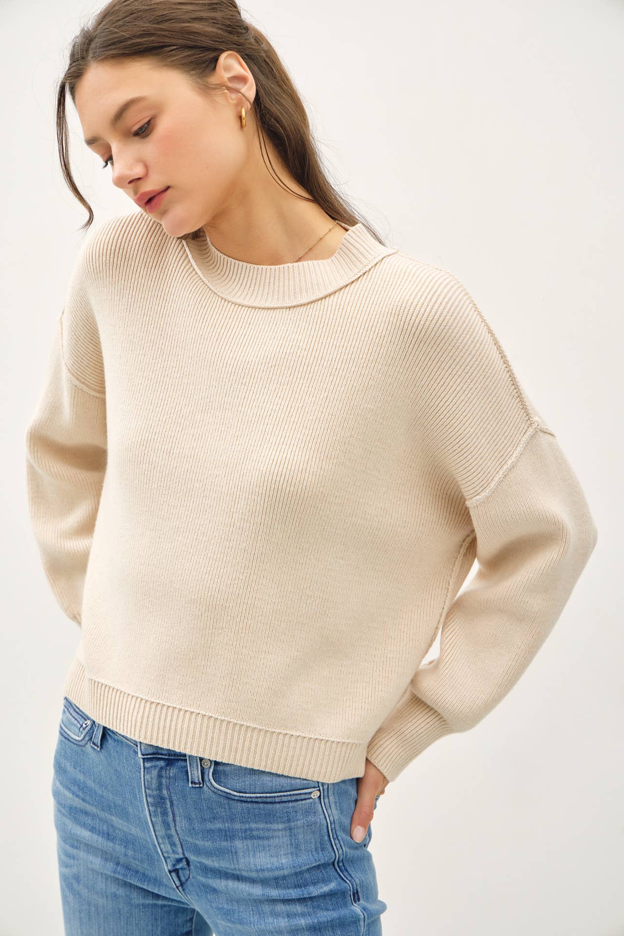 Ribbed Raw Seam Knit Sweater