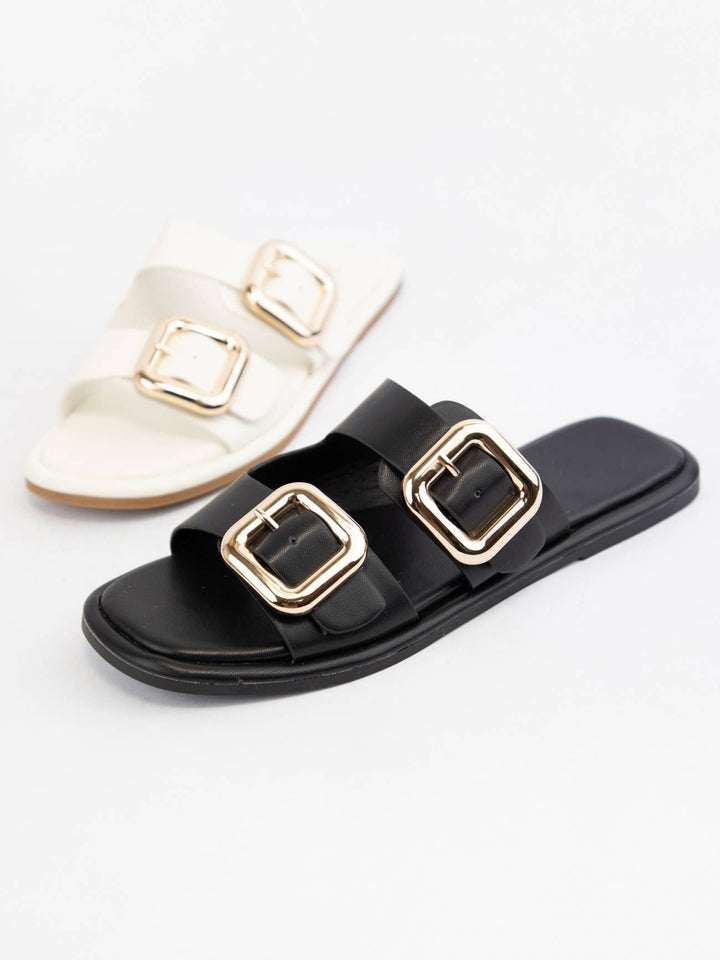 Golden big buckle strap slip on
