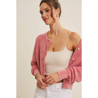 Mineral-Washed Knit Cardigan