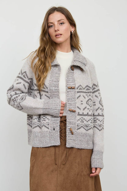 Mock Neck Toggle Button Knit Cardigan