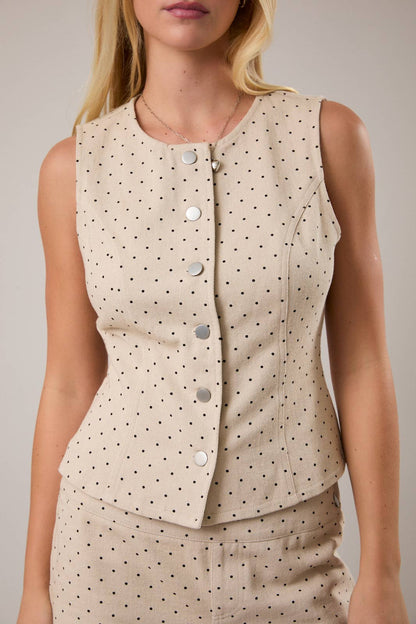Round Neck Sleeveless Button Down