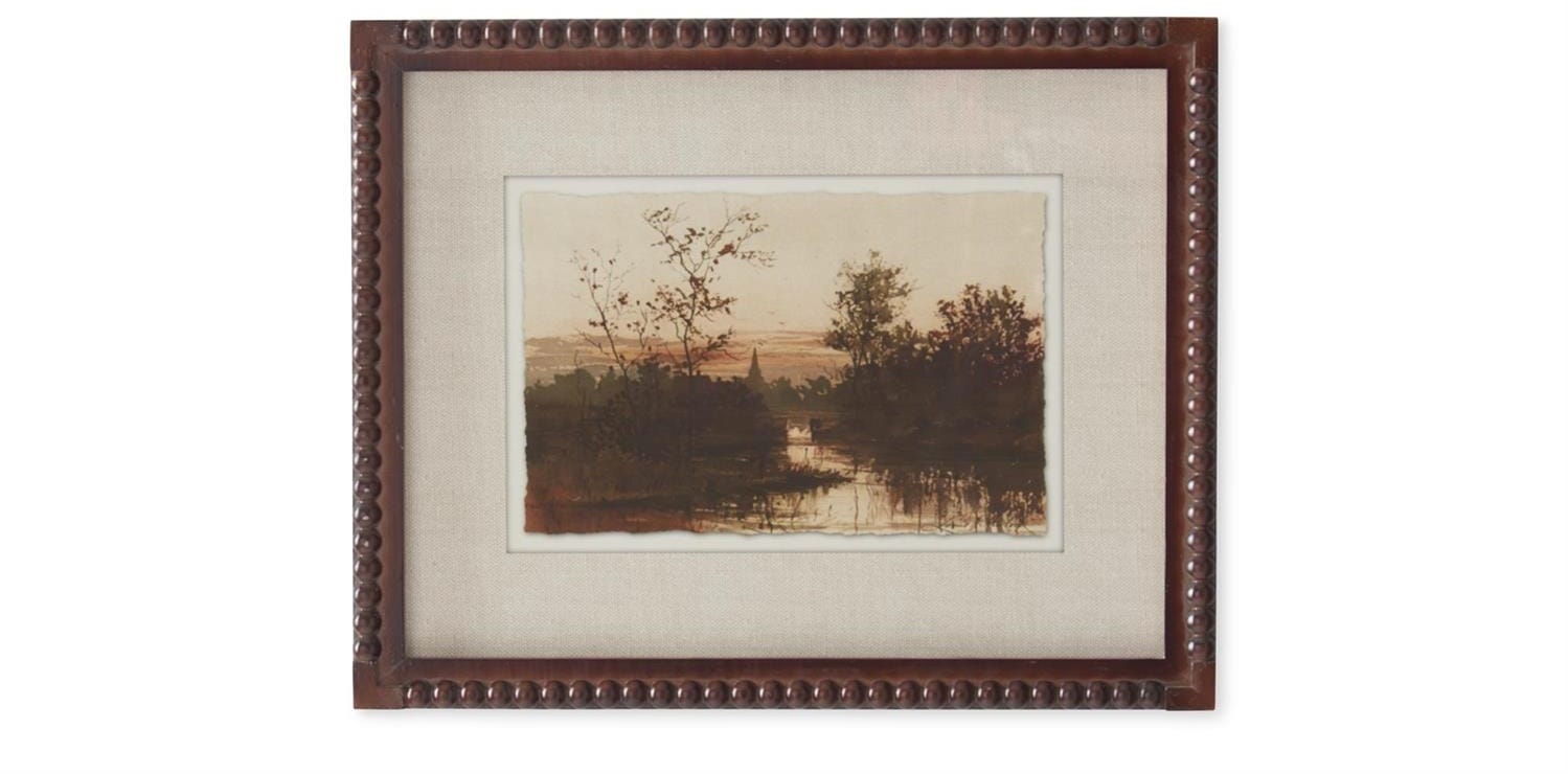 Brown beaded wood framed autumn landscape print with linen mat, 15.75 inch