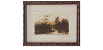 Brown beaded wood framed autumn landscape print with linen mat, 15.75 inch