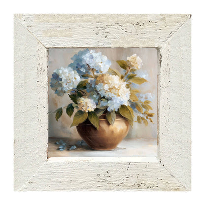 Copper Vase with Blue and White Hydrangeas
