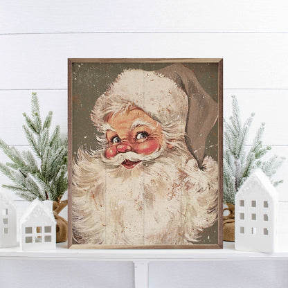 Santa Gray Hat Distressed Green Art Print