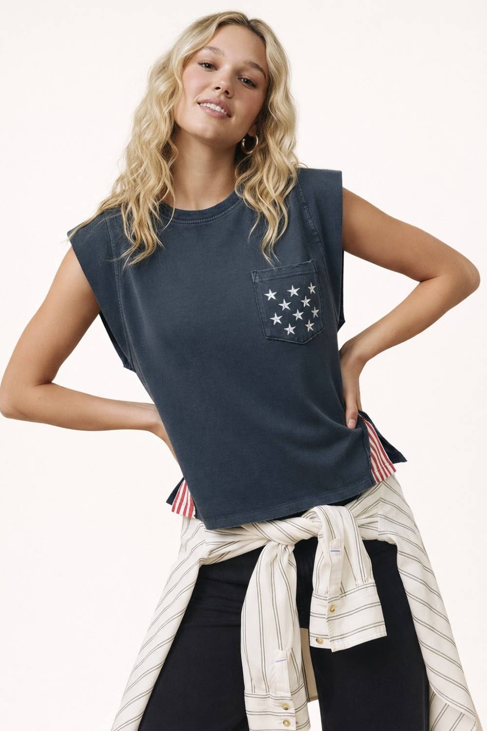 **Pre-Order**  250th USA star pocket stripe side tank