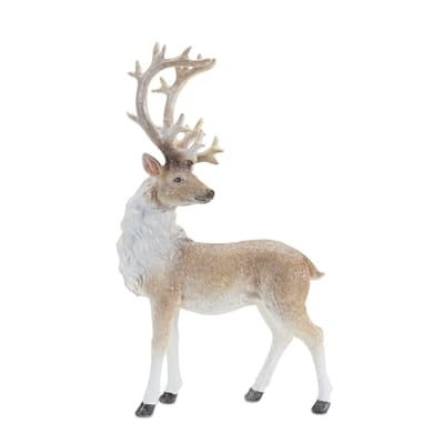 Melrose resin deer figurine with tan body, white fur accents, and branched antlers