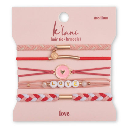 "Love" Pink Hearts Hair Tie Bracelets