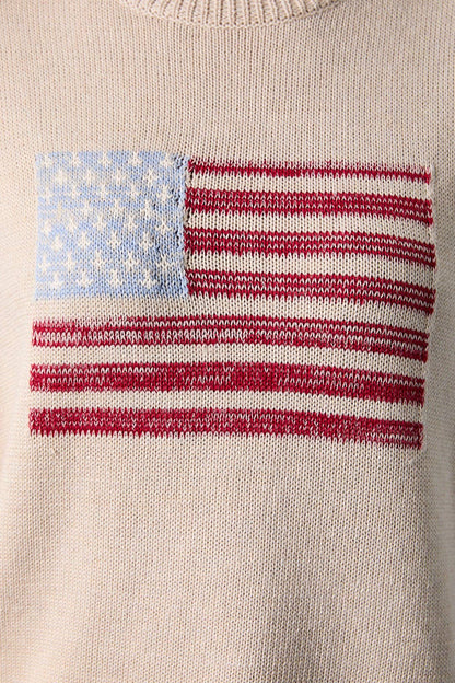 Crew Neck Wide Shoulder USA Flag Sweater