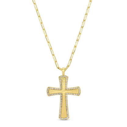 Large Pave Accented Cross On Paperclip Chain