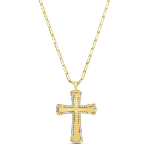 Large Pave Accented Cross On Paperclip Chain
