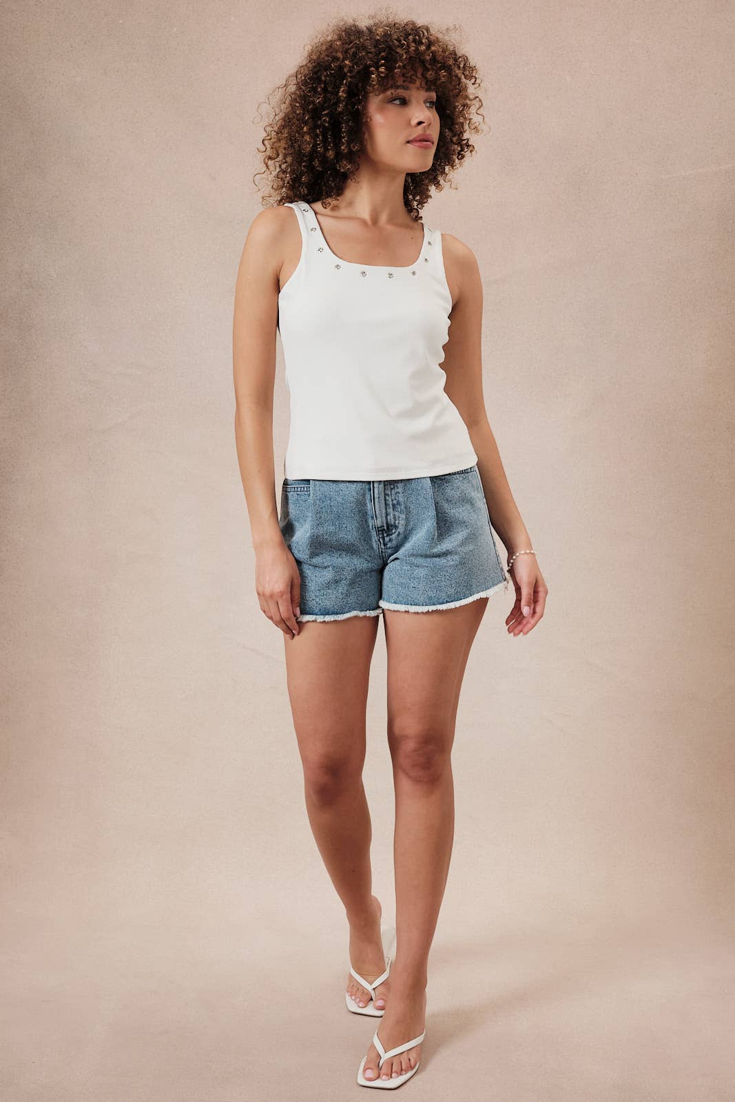 U- Neck Eyelet Ribbed Tank Top