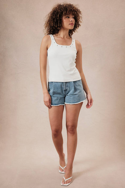 U- Neck Eyelet Ribbed Tank Top