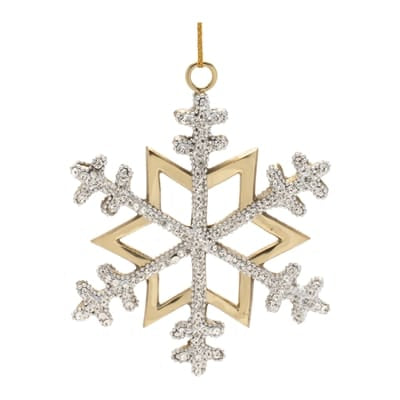 Melrose gold and crystal rhinestone snowflake Christmas ornament with loop hanger
