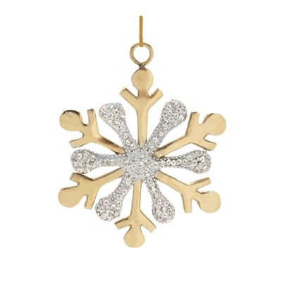Melrose gold snowflake ornament with crystal rhinestone accents and hanging loop