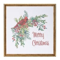 Merry Christmas Cardinal Print 16”SQ MDF/Paper/Plastic