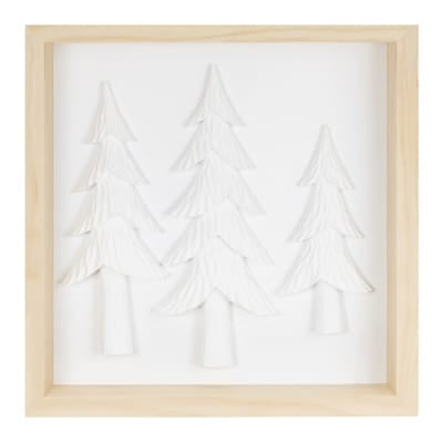 Melrose white 3D paper Christmas trees wall art in natural wood frame