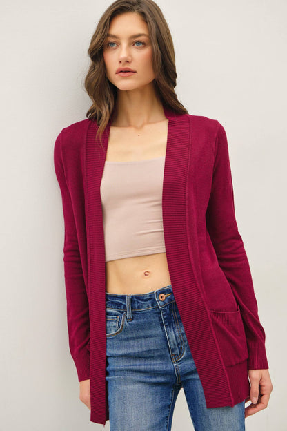 Cotton Blend Knit Open Front Cardigan