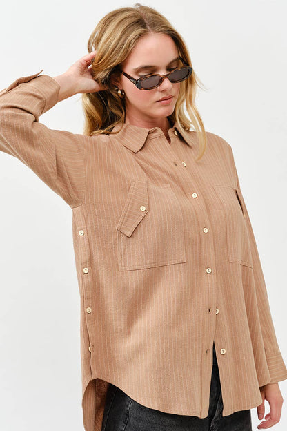 Stripe Linen Shirt Top