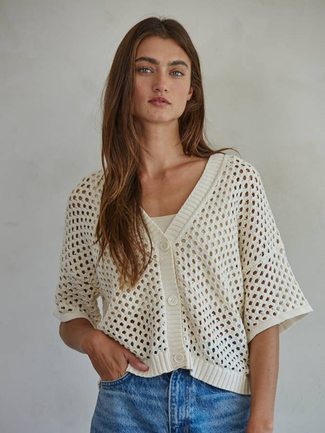 Knit Sweater Cotton See Through V-Neck Cardigan