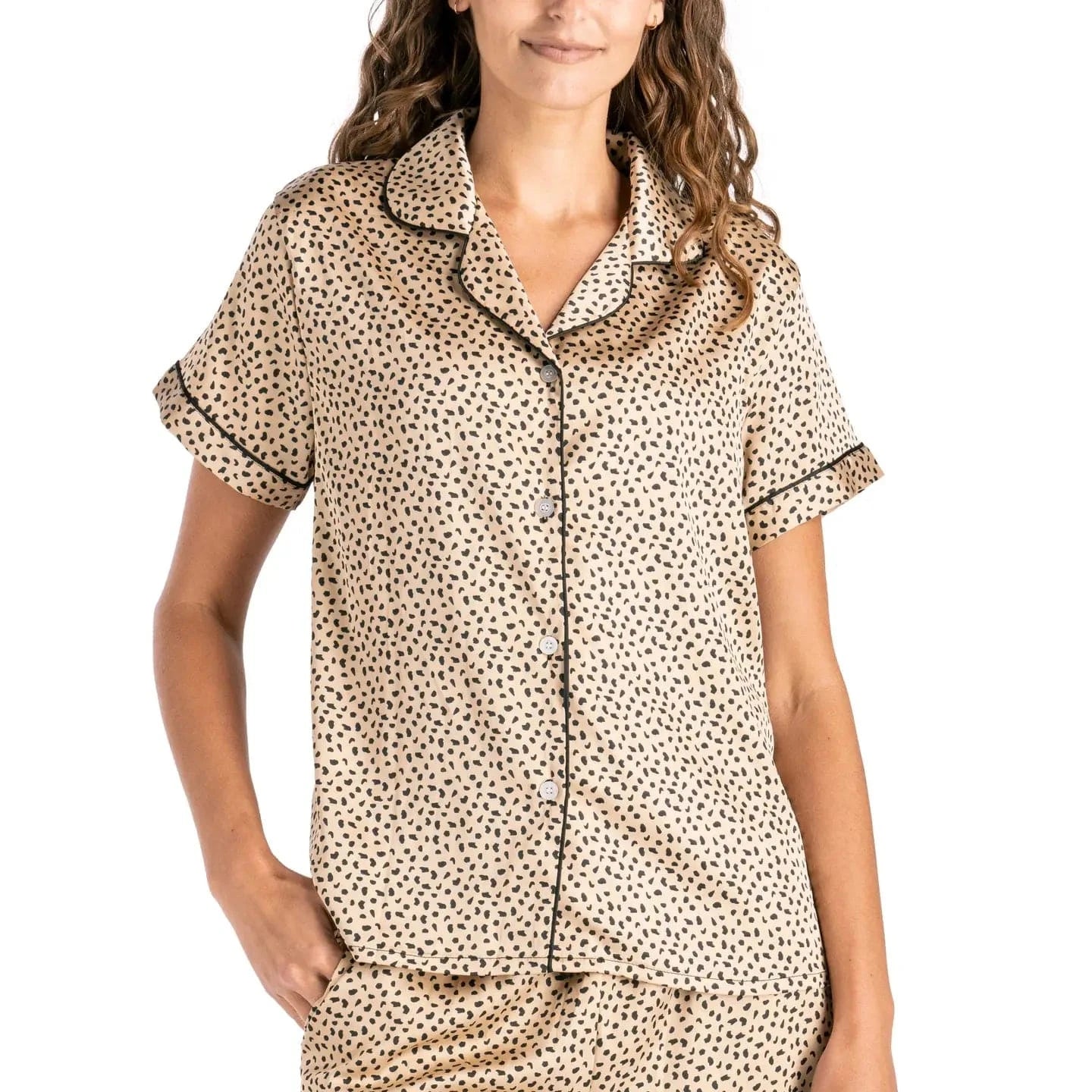 Hello Mello Leopard Sleep Satin Pajama  Top