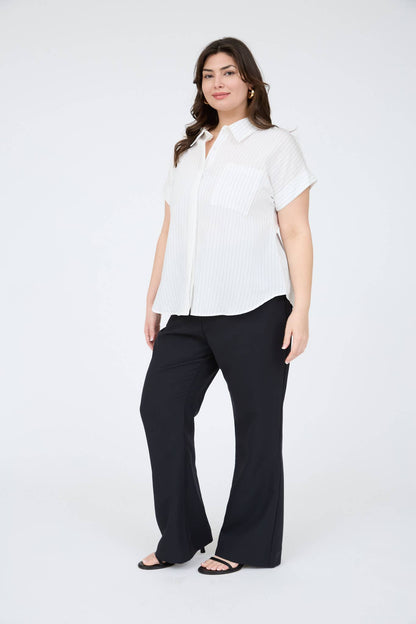 PLUS PINSTRIPE SHORT SLEEVE COLLARED SHIRT