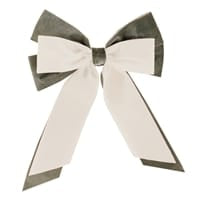Melrose white and gray two-tone decorative bow ornament with trailing ribbons