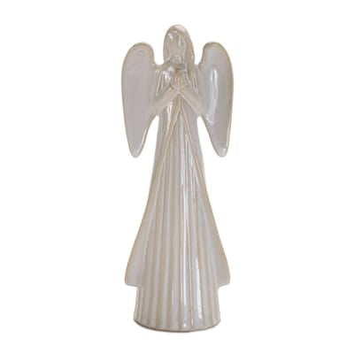 Melrose white ceramic praying angel figurine with wings and ribbed gown
