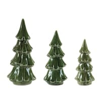 Set of 3 green glazed ceramic Christmas tree figurines in graduated sizes