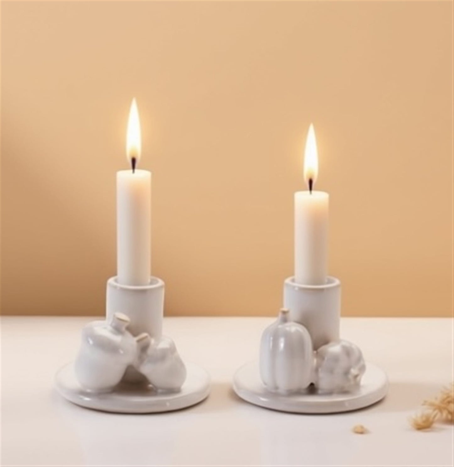 White Ceramic Autumnal Taper Candle Holder - 2 Styles