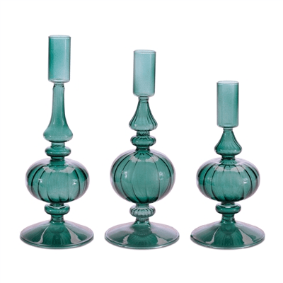 Green Glass Taper Candleholder - Assorted sizes