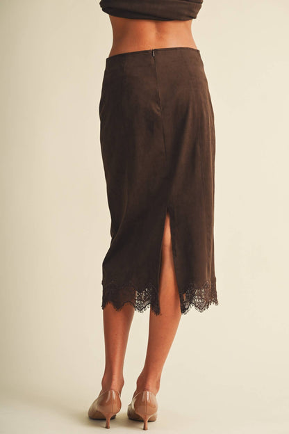 Scallop-Trim Microsuede Midi Skirt
