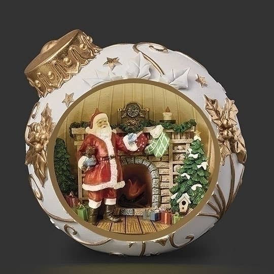 Lighted Ornament Santa By Fireplace Figure