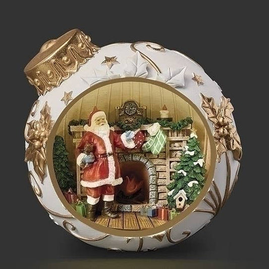 Lighted Ornament Santa By Fireplace Figure