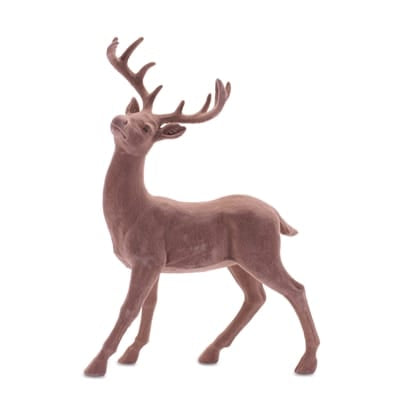 Melrose flocked resin deer figurine in mauve pink with antlers, standing pose