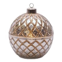 Champagne gold mercury glass ball ornament with diamond lattice pattern and metal cap