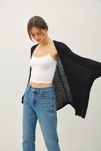 Open Front Long Sleeve Breezy Yarn Knit Cardigan