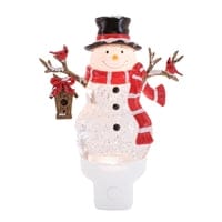Snowman and Cardinal Night Light 7”H Plastic