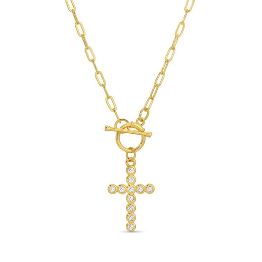 Sparkle Cross Toggle Necklace