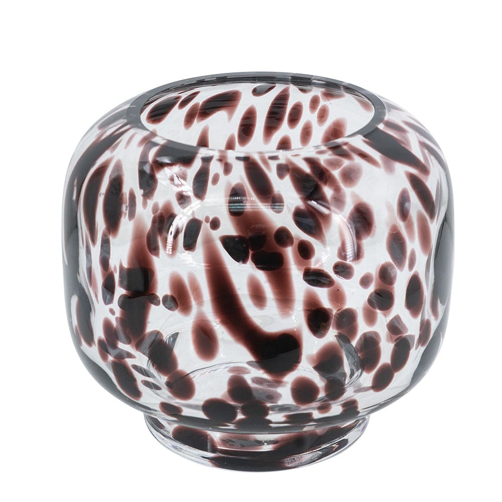 D6.3x5.7" Clear Glass Accent Vase with Artistic Amber Spots