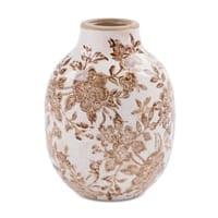 Brown and Cream Colored Floral Ceramic Vase
