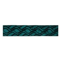 Wired dark teal green polyester ribbon with wavy black pattern